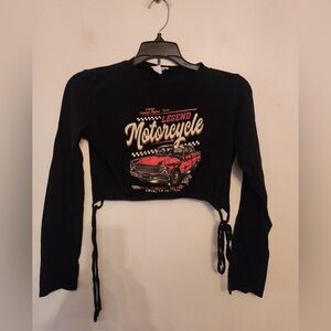Teenbell black long sleeve cropped top motorcycle shirt size juniors medium